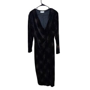 Connected Apparel Black Velvet Glitter Stardust Maxi Dress Long Sleeve M/L